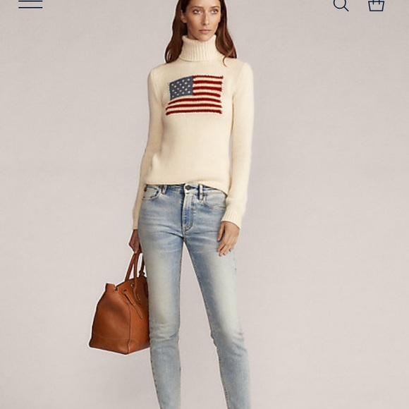 Ralph Lauren Polo 100% Cashmere Cream American Flag U S A  size Large - Picture 8 of 8